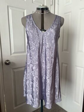 Private Luxuries Floral Jacquard Mini Slip Dress Nightgown, Light Purple, Size M